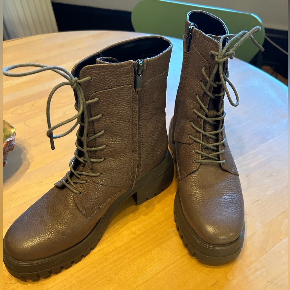 Franco Sarto Lace-up Leather Boots w/ Side Zipper